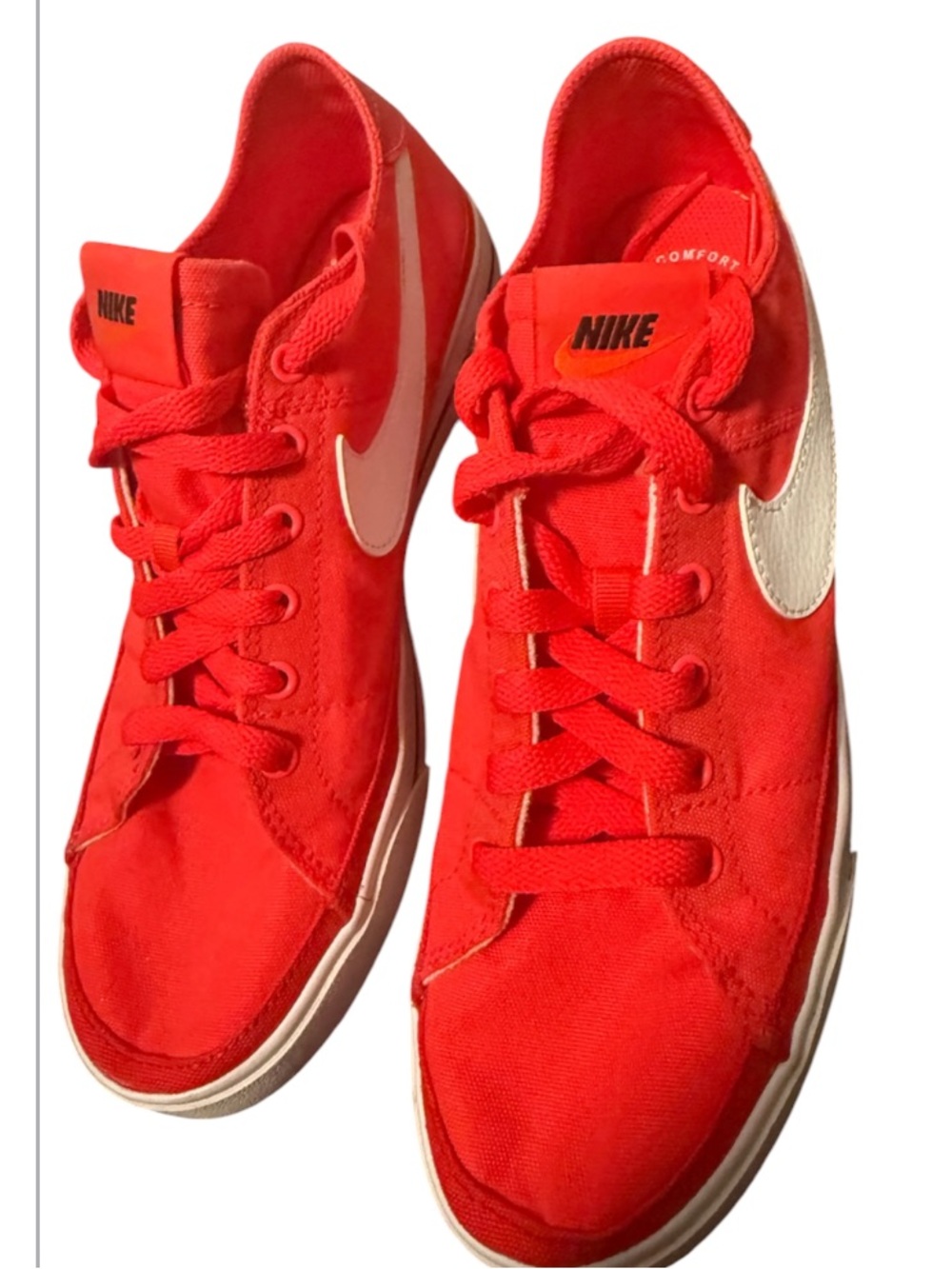 Nike Red Canvas Low-Top Sneakers with White Swoosh Accents